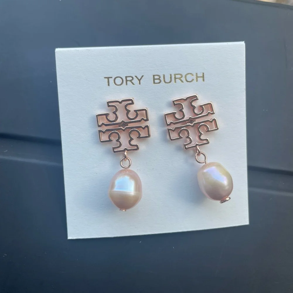 Tory Burch rose gold pearl earrings